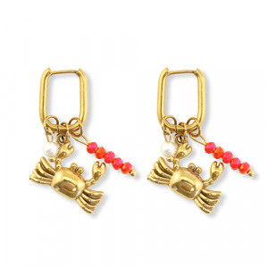 Stainless Steel - Rostfrei Stahl Ohrringe Crab Gold-red-white