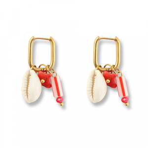 Stainless Steel - Rostfrei Stahl Ohrringe Shell Gold-red-white