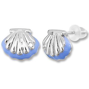 TQ Metall Brass Ohrringe / Ohrstecker Shell Silver-carolina blue