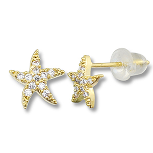 TQ Metall Brass Ohrringe / Ohrstecker Starfish Gold-transparent