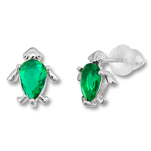 TQ Metall Brass Ohrringe / Ohrstecker Turtle Silver-green