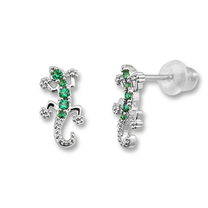 TQ Metall Brass Ohrringe / Ohrstecker Lizard Silver-green