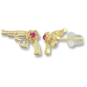 TQ Metall Brass Ohrringe / Ohrstecker Revolver Gold-dark pink