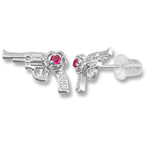 TQ Metall Brass Ohrringe / Ohrstecker Revolver Silver-dark pink