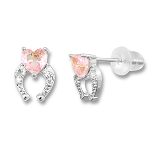 TQ Metall Brass Ohrringe / Ohrstecker Horseshoe with Heart Silver-light pink