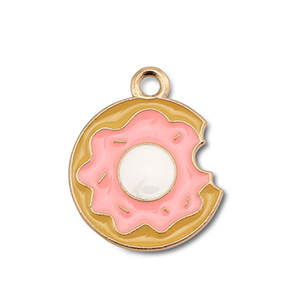 Anh&auml;nger Metall Enamel Donut Gold-peach pink-camel brown