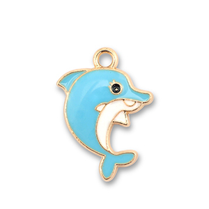 Anh&auml;nger Metall Enamel Dolphin Gold-light blue-white