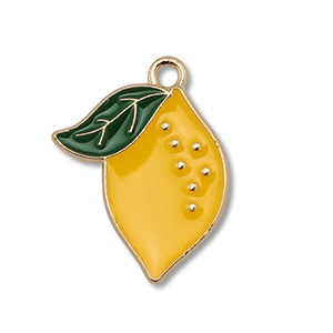 Anh&auml;nger Metall Enamel Lemon Gold-yellow-dark green