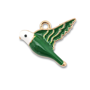 Anh&auml;nger Metall Enamel Bird Gold-dark green-white