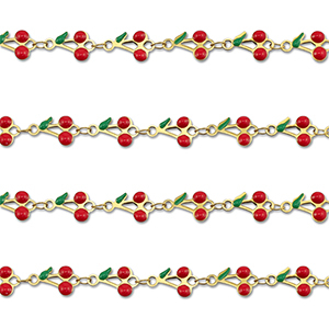 Zubeh&ouml;r aus Stainless Steel - Rostfreiem Stahl Gliederkette Cherries Gold-red-green