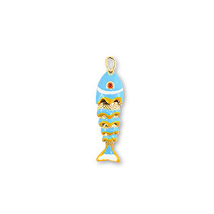 TQ Metall Brass Anh&auml;nger Fish Gold-light blue-yellow-white