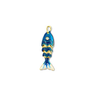 Eco-brass&reg; nachhaltiges Messing Anh&auml;nger Fish Gold-dark blue-white