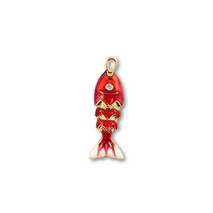 Eco-brass&reg; nachhaltiges Messing Anh&auml;nger Fish Gold-red-white