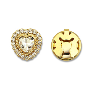 Eco-brass&reg; nachhaltiges Messing Knopfabdeckung Zirkonia Heart Gold-crystal