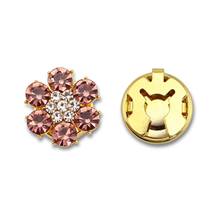 Eco-brass&reg; nachhaltiges Messing Knopfabdeckung Zirkonia Flower Gold-vintage pink-crystal