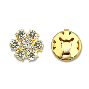 Eco-brass&reg; nachhaltiges Messing Knopfabdeckung Zirkonia Flower Gold-crystal