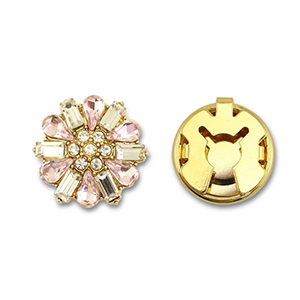 Eco-brass&reg; nachhaltiges Messing Knopfabdeckung Zirkonia Flower Gold-crystal-light pink
