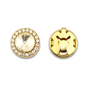 Eco-brass&reg; nachhaltiges Messing Knopfabdeckung Zirkonia Round Gold-crystal