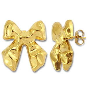 Stainless Steel - Rostfrei Stahl Ohrringe / Ohrstecker Bow Gold