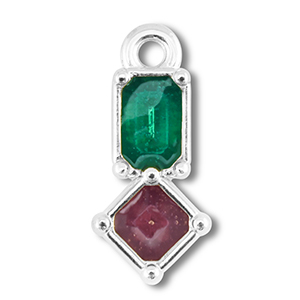 Anh&auml;nger Metall DQ Rectangle with Rhombus Antik silber (Nickelfrei)-purple-blue
