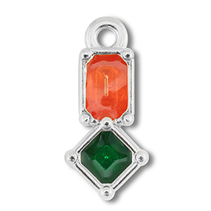 Anh&auml;nger Metall DQ Rectangle with Rhombus Antik silber (Nickelfrei)-dark pink-green