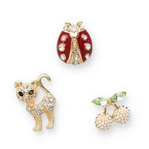 Anstecker Cherries / Cat / Ladybug Gold-green-red-black