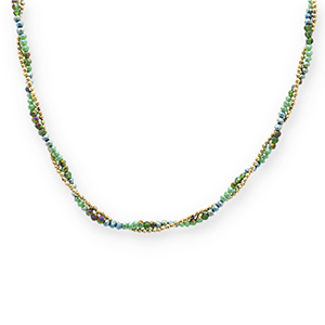 Stainless Steel - Rostfrei Stahl Kette Facetten Top Glas Perlen Gold-green-green AB