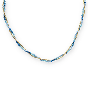 Stainless Steel - Rostfrei Stahl Kette Facetten Top Glas Perlen Gold-blue-dark blue
