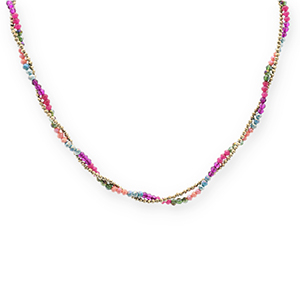 Stainless Steel - Rostfrei Stahl Kette Facetten Top Glas Perlen Gold-multicolour