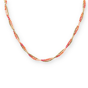 Stainless Steel - Rostfrei Stahl Kette Facetten Top Glas Perlen Gold-orange-nude beige
