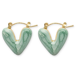 Stainless Steel - Rostfrei Stahl Ohrringe Creolen Heart Gold-green