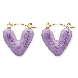 Stainless Steel - Rostfrei Stahl Ohrringe Creolen Heart Gold-purple