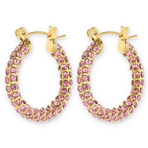 Stainless Steel - Rostfrei Stahl Ohrringe / Creolen with Strass Gold-pink