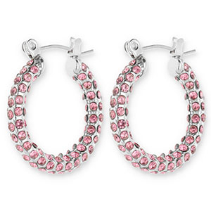 Stainless Steel - Rostfrei Stahl Ohrringe / Creolen with Strass Silver-pink