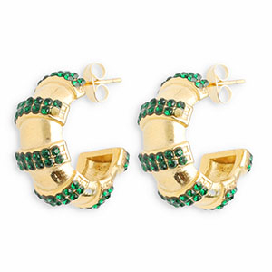 Stainless Steel - Rostfrei Stahl Ohrringe / Ohrstecker with Strass Gold-dark green