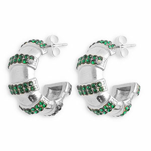 Stainless Steel - Rostfrei Stahl Ohrringe / Ohrstecker with Strass Silver-dark green
