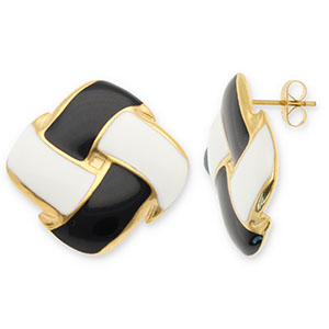 Stainless Steel - Rostfrei Stahl Ohrringe / Ohrstecker Square Gold-black-white