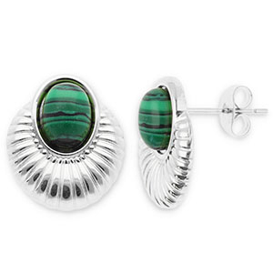 Stainless Steel - Rostfrei Stahl Ohrringe / Ohrstecker Oval Silver-dark green-black