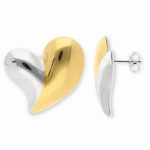 Stainless Steel - Rostfrei Stahl Ohrringe / Ohrstecker Heart Gold-silver