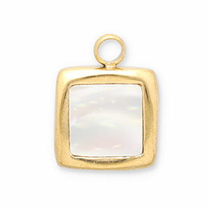 Anh&auml;nger aus Stainless Steel - Rostfreiem Stahl Muschel Square Gold-white
