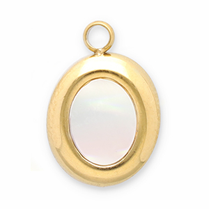 Anh&auml;nger aus Stainless Steel - Rostfreiem Stahl Muschel Oval Gold-white