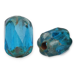 Tschechische Perlen FPB Oval 6x4mm Aqua-dark travertin