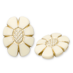 Perlen aus Acryl Oval with Flower Off white-gold