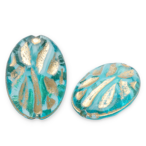 Perlen aus Acryl Oval Teal blue-gold