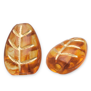 Perlen aus Acryl Leaf Cognac brown-gold