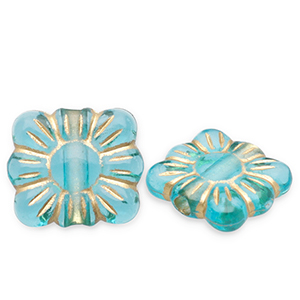 Perlen aus Acryl Rectangle with Flower Teal blue-gold