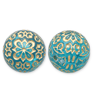 14 mm Perlen aus Acryl Round Teal blue-gold