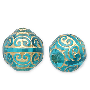 12 mm Perlen aus Acryl Round Teal blue-gold