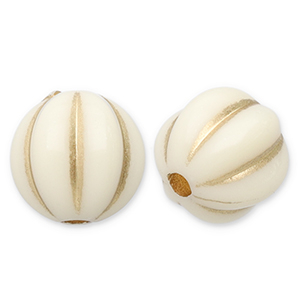 8 mm Perlen aus Acryl Round with Lines Off white-gold