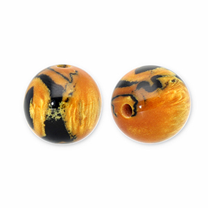 12 mm Perlen aus Acryl mit Glitzer Burnt orange-gold-black